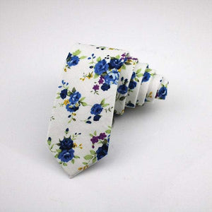 White & Blue Floral Skinny Tie Australia