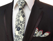 Load image into Gallery viewer, White &amp; Blue Skinny Floral Tie + Square Tie + Square JayKirbyTies 