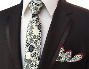 White & Blue Skinny Floral Tie + Square Tie + Square JayKirbyTies 