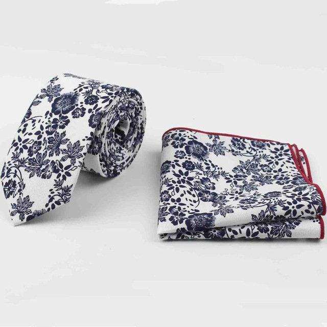 White & Blue Skinny Floral Tie + Square Tie + Square JayKirbyTies 