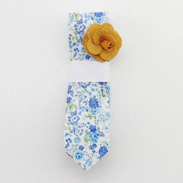 White Floral Skinny Tie & Lapel Pin Tie + Lapel Pin JayKirbyTies 