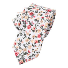 Load image into Gallery viewer, White Floral Skinny Tie Neckties JayKirbyTies 