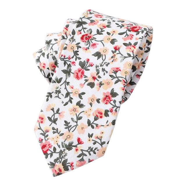 White Floral Skinny Tie Neckties JayKirbyTies 