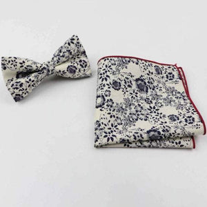 White Navy Floral Bow Tie & Pocket Square Bow Tie + Square JayKirbyTies 