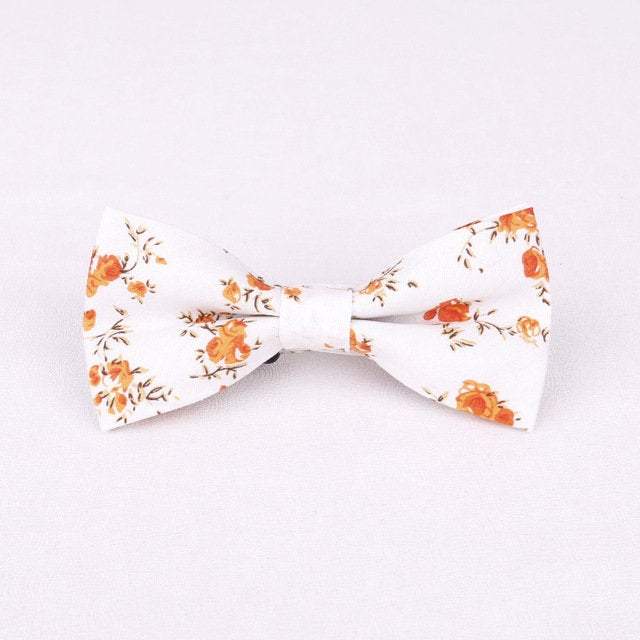 White & Orange Floral Bow Tie Australia
