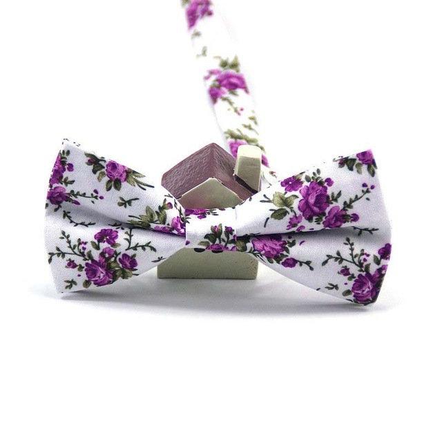 White & Purple Floral Bow Tie Bow Ties JayKirbyTies 