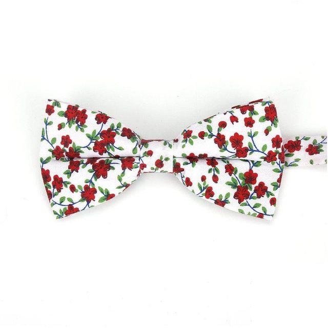 White & Red Floral Bow Tie Bow Ties JayKirbyTies 
