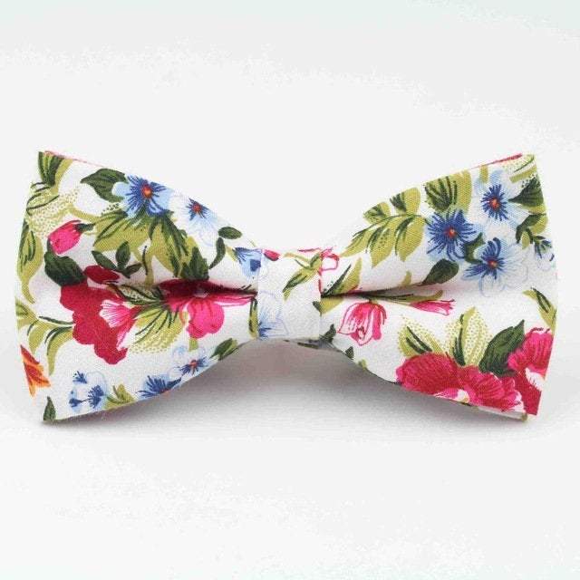 White Tropical Floral Bow Tie & Pocket Square Australia