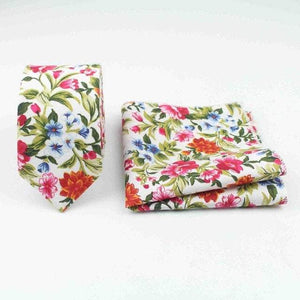 White Tropical Floral Skinny Tie & Pocket Square Tie + Square JayKirbyTies 