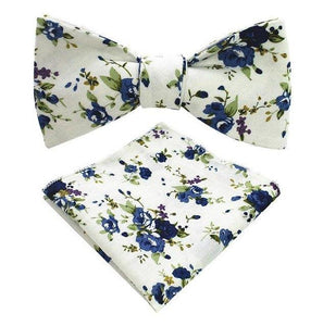 White/Blue Floral Bow Tie & Pocket Square Bow Tie + Square JayKirbyTies 