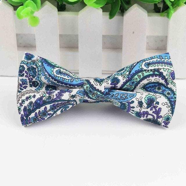 White/Blue Paisley Floral Bow Tie Australia