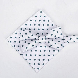 White/Green Polka Dot Bow Tie & Pocket Square Bow Tie + Square JayKirbyTies 