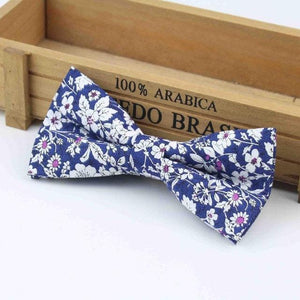 White/Navy Blue Floral Bow Tie Australia