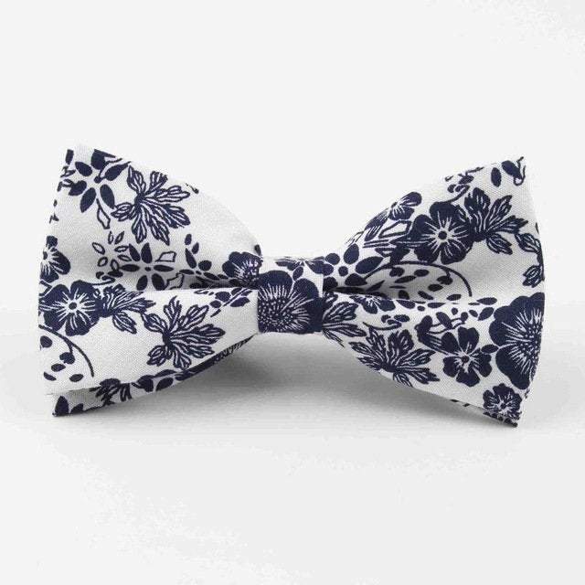 White/Navy Blue Floral Bow Tie Australia 