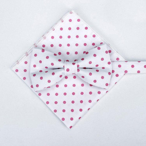 White/Pink Polka Dot Bow Tie & Pocket Square Bow Tie + Square JayKirbyTies 