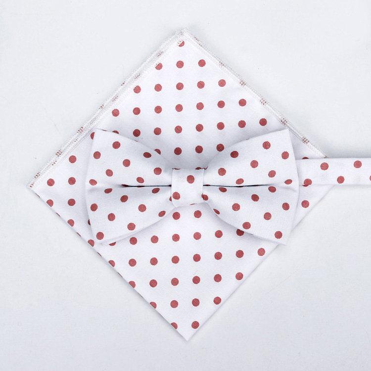 White/Red Polka Dot Bow Tie & Pocket Square Bow Tie + Square JayKirbyTies 