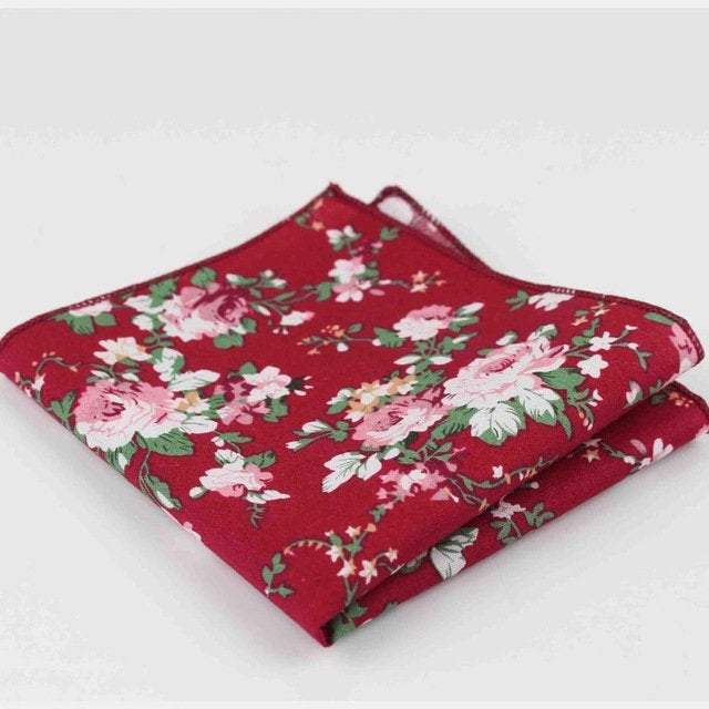 Wine Red Floral Pocket Square Pocket Squares JayKirbyTies 