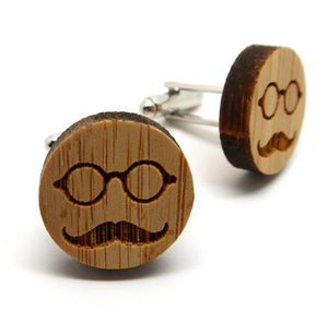Wood Moustache & Glasses Cufflinks Cufflinks JayKirbyTies 